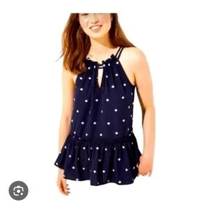 LOFT Dark Blue Sleeveless Blouse with Light Pattern
